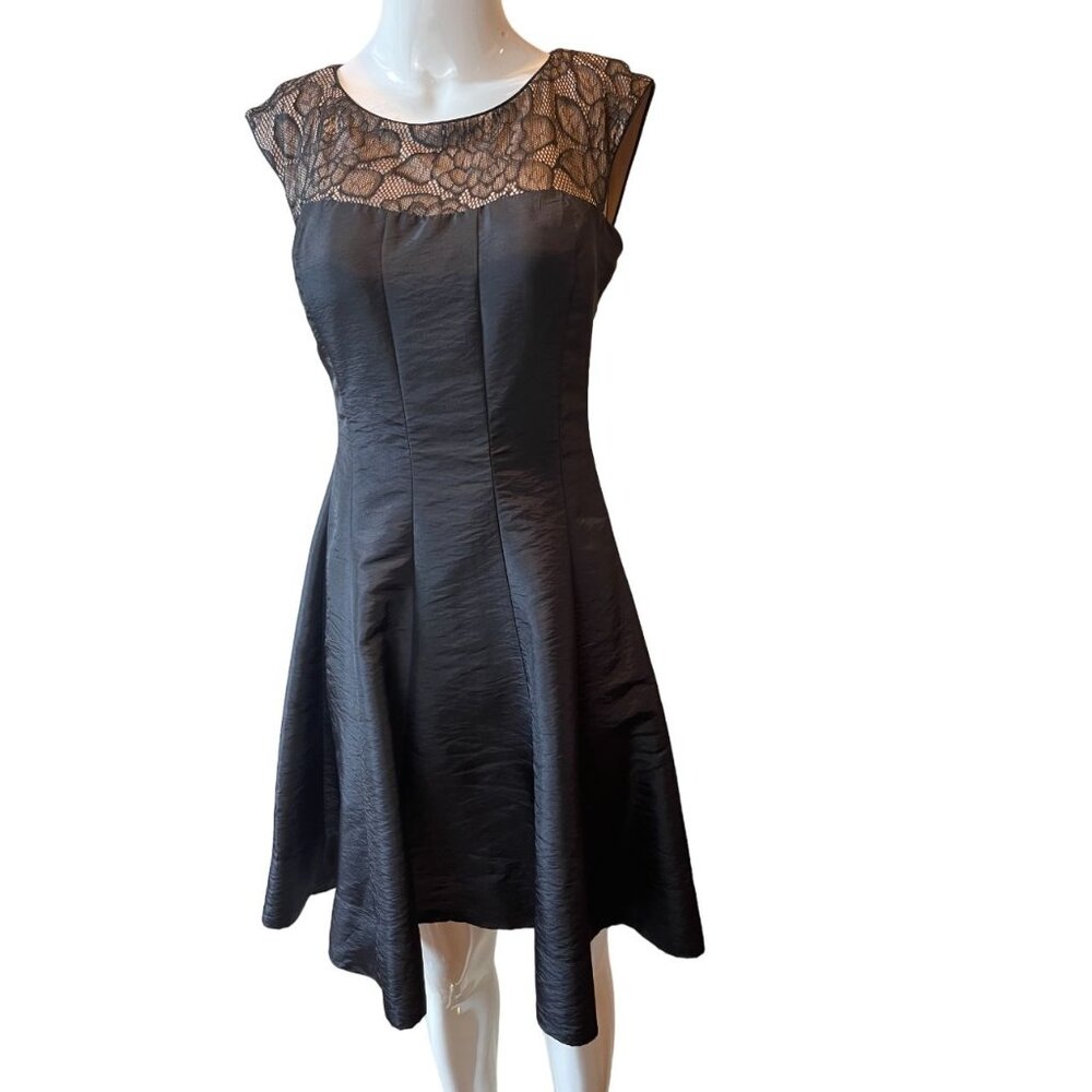 London Times Fit & Flare Dress Sleeveless Taffeta Party Satin & Lace Black SZ 2P